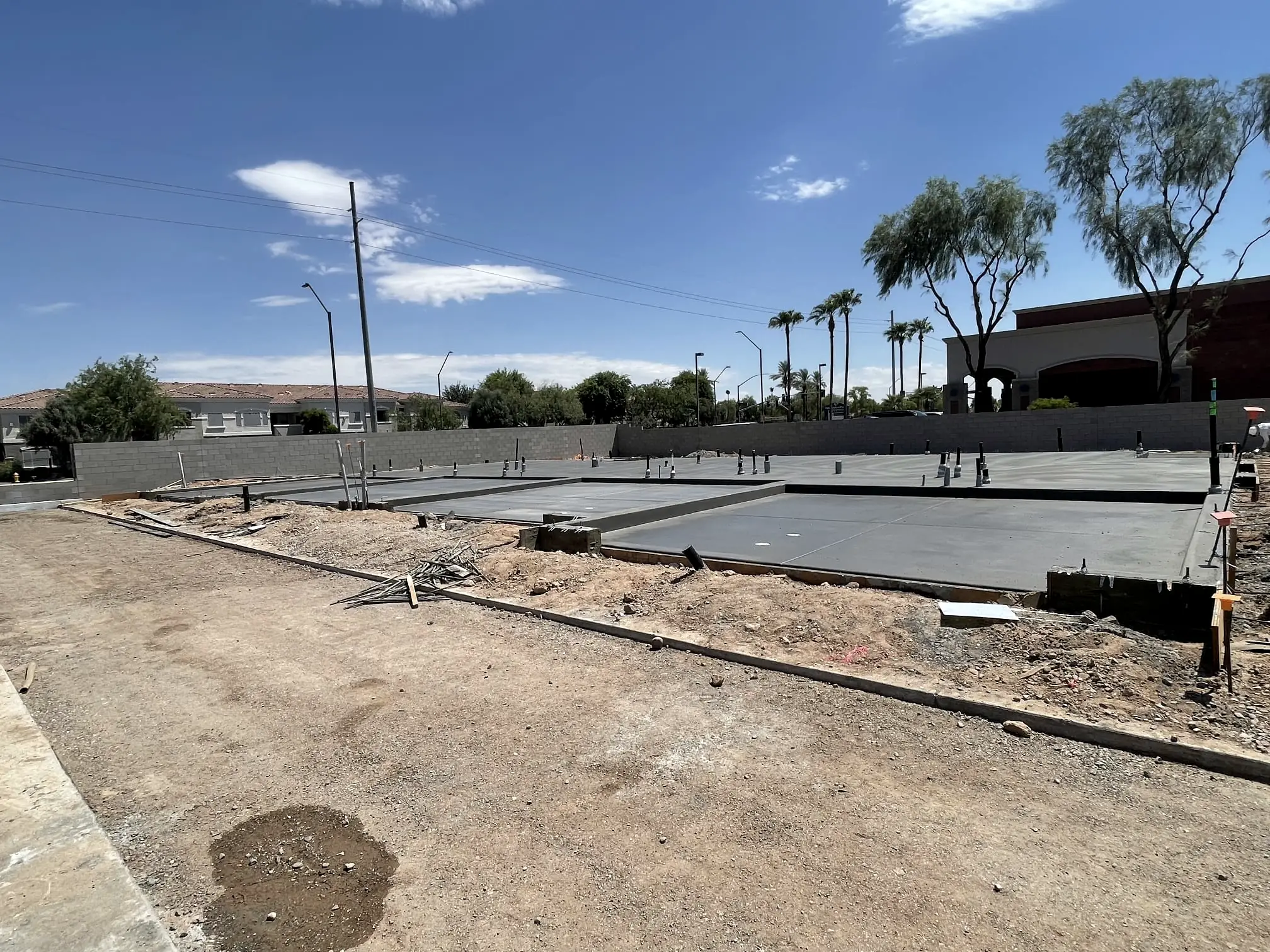 A new foundation slab on a cleared lot